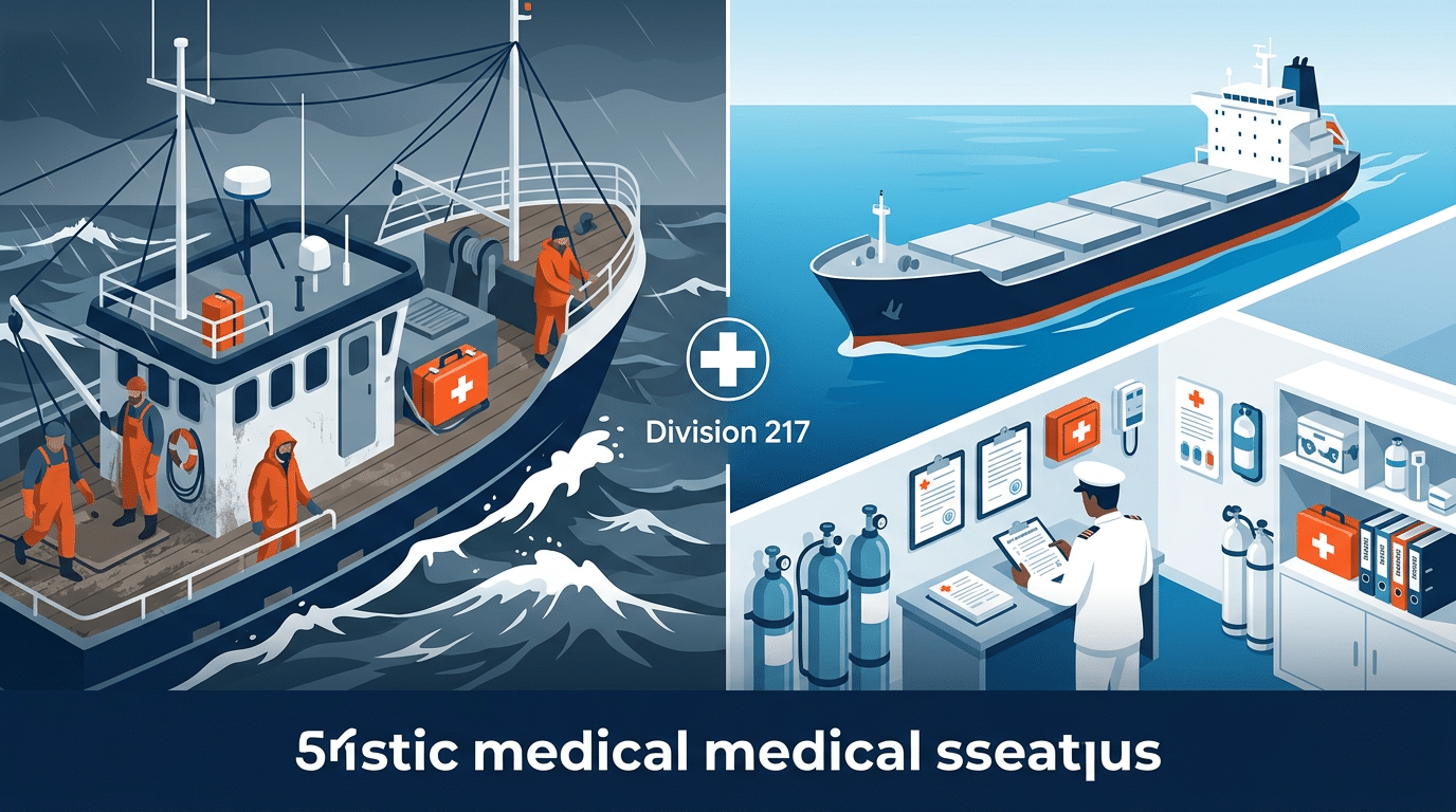 Dotation médicale navire de pêche vs commerce : le guide comparatif complet Division 217